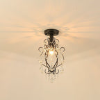 Modern Luxury Beaded Crystal Bent Iron Glass 1-Light Semi-Flush Mount Ceiling Light For Hallway