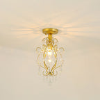 Modern Luxury Beaded Crystal Bent Iron Glass 1-Light Semi-Flush Mount Ceiling Light For Hallway