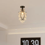 Modern Luxury Beaded Crystal Bent Iron Glass 1-Light Semi-Flush Mount Ceiling Light For Hallway