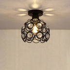 Contemporary Creative Iron Aluminum Crystal Hollow Ball 1-Light Semi-Flush Mount Ceiling Light For Living Room