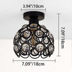 Contemporary Creative Iron Aluminum Crystal Hollow Ball 1-Light Semi-Flush Mount Ceiling Light For Living Room