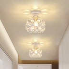 Contemporary Creative Iron Aluminum Crystal Hollow Ball 1-Light Semi-Flush Mount Ceiling Light For Living Room