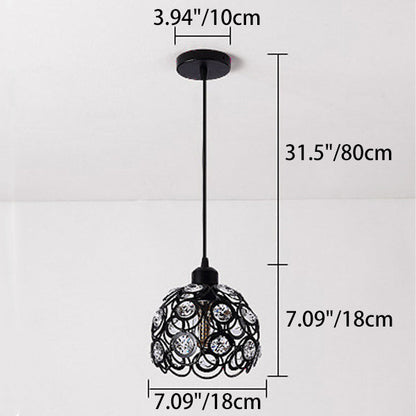 Contemporary Creative Iron Aluminum Crystal Hollow Round Globe Shape 1-Light Pendant Light For Living Room