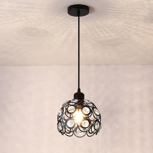 Contemporary Creative Iron Aluminum Crystal Hollow Round Globe Shape 1-Light Pendant Light For Living Room