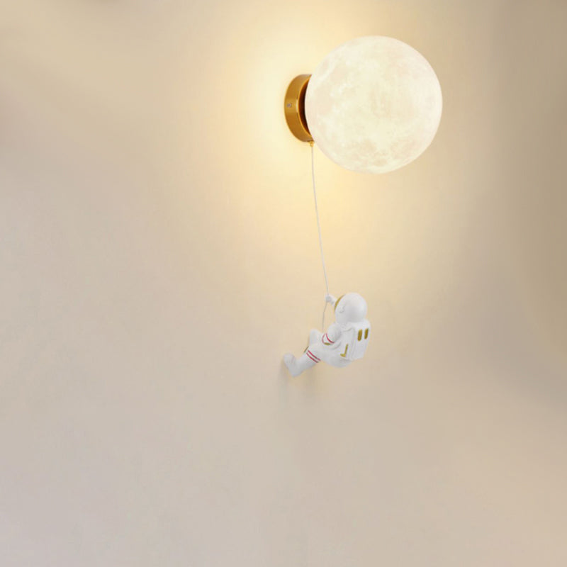 Lumendat Contemporary Creative Kids Astronaut 3D Moon Silicone Resin Aluminum 1-Light Wall Sconce Lamp For Bedroom Lumendat