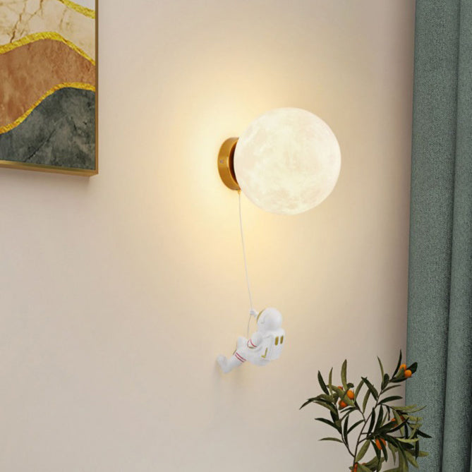 Lumendat Contemporary Creative Kids Astronaut 3D Moon Silicone Resin Aluminum 1-Light Wall Sconce Lamp For Bedroom Lumendat