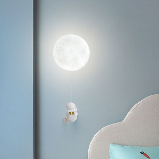 Lumendat Contemporary Creative Kids Astronaut 3D Moon Silicone Resin Aluminum 1-Light Wall Sconce Lamp For Bedroom Lumendat