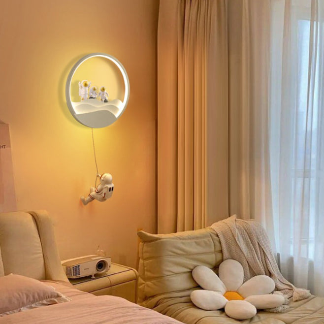 Lumendat Contemporary Creative Kids Astronaut Rotating Lunar Eclipse Silicone Resin Aluminum LED Wall Sconce Lamp For Bedroom Lumendat