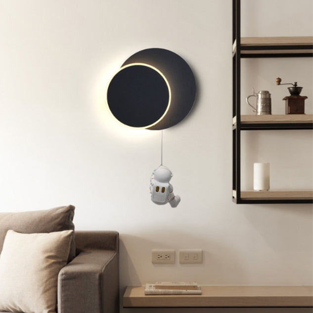 Lumendat Contemporary Creative Kids Astronaut Rotating Lunar Eclipse Silicone Resin Aluminum LED Wall Sconce Lamp For Bedroom Lumendat