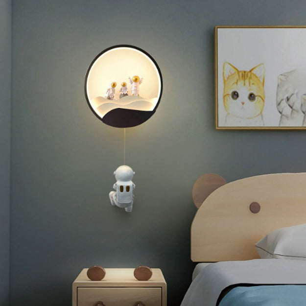 Lumendat Contemporary Creative Kids Astronaut Rotating Lunar Eclipse Silicone Resin Aluminum LED Wall Sconce Lamp For Bedroom Lumendat