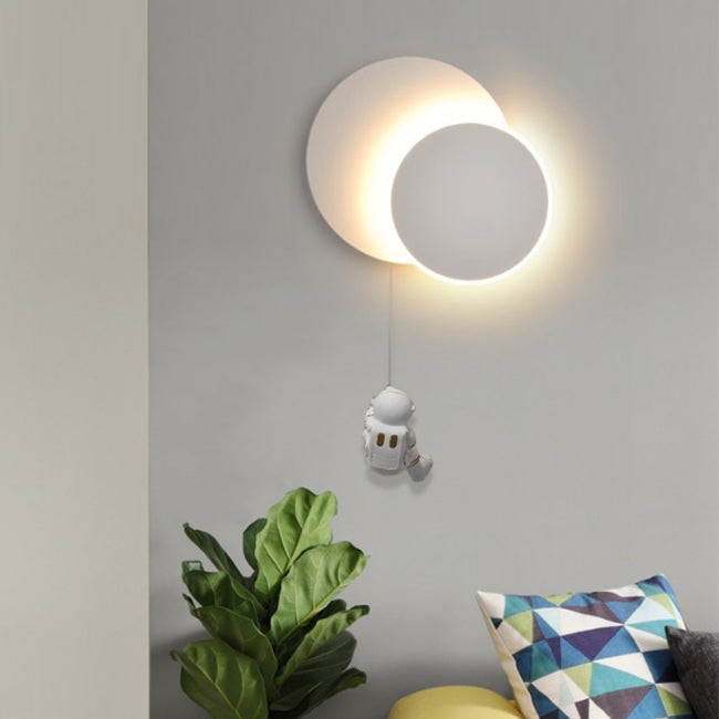 Lumendat Contemporary Creative Kids Astronaut Rotating Lunar Eclipse Silicone Resin Aluminum LED Wall Sconce Lamp For Bedroom Lumendat