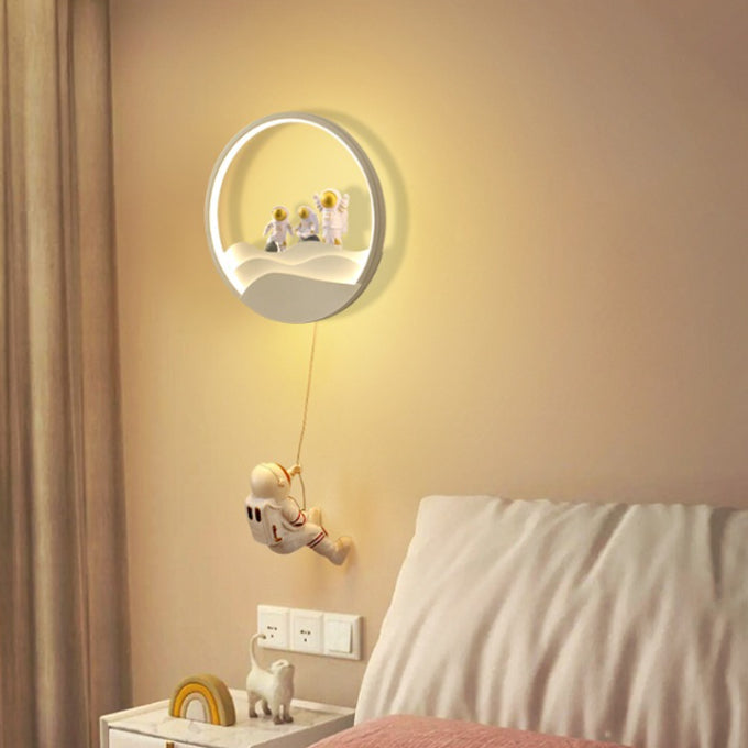 Lumendat Contemporary Creative Kids Astronaut Rotating Lunar Eclipse Silicone Resin Aluminum LED Wall Sconce Lamp For Bedroom Lumendat