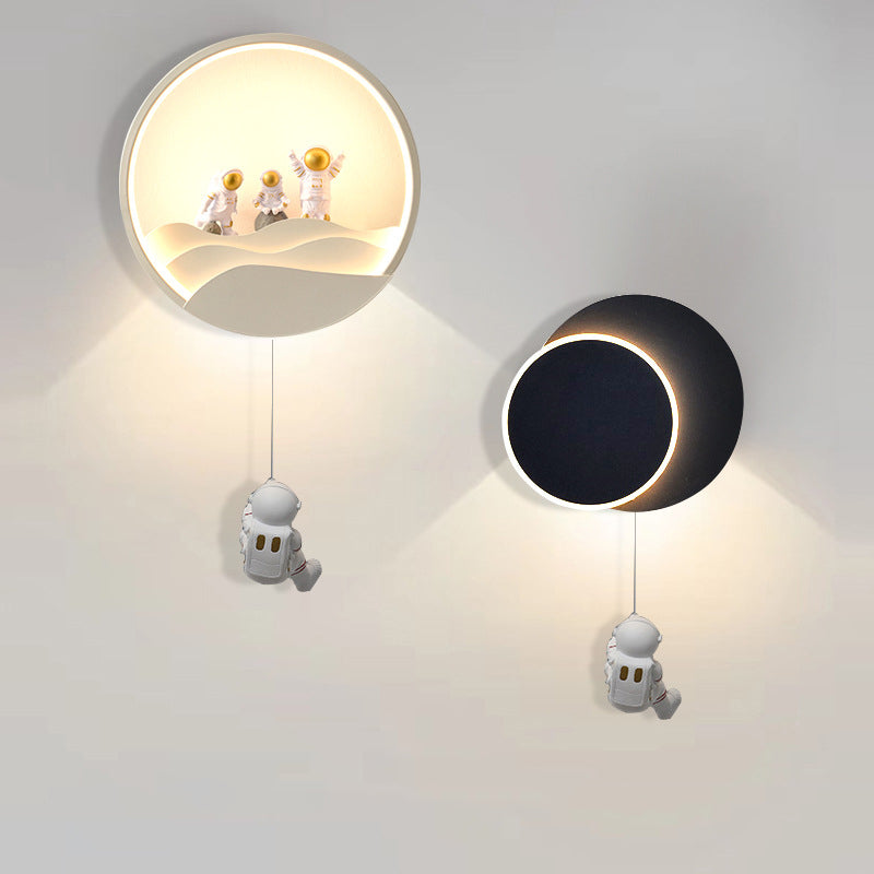 Lumendat Contemporary Creative Kids Astronaut Rotating Lunar Eclipse Silicone Resin Aluminum LED Wall Sconce Lamp For Bedroom Lumendat