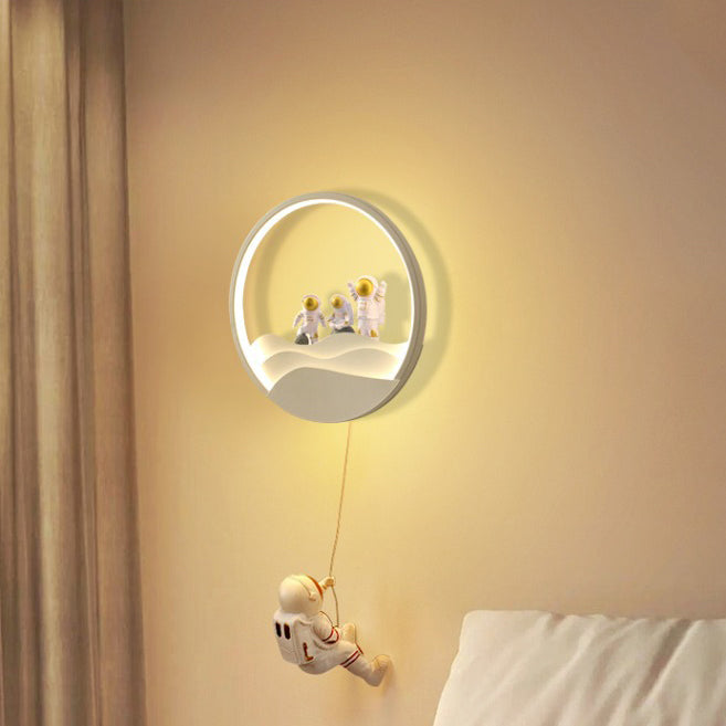Lumendat Contemporary Creative Kids Astronaut Rotating Lunar Eclipse Silicone Resin Aluminum LED Wall Sconce Lamp For Bedroom Lumendat