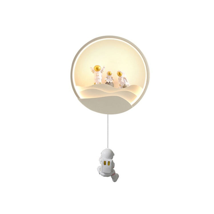 Lumendat Contemporary Creative Kids Astronaut Rotating Lunar Eclipse Silicone Resin Aluminum LED Wall Sconce Lamp For Bedroom Lumendat