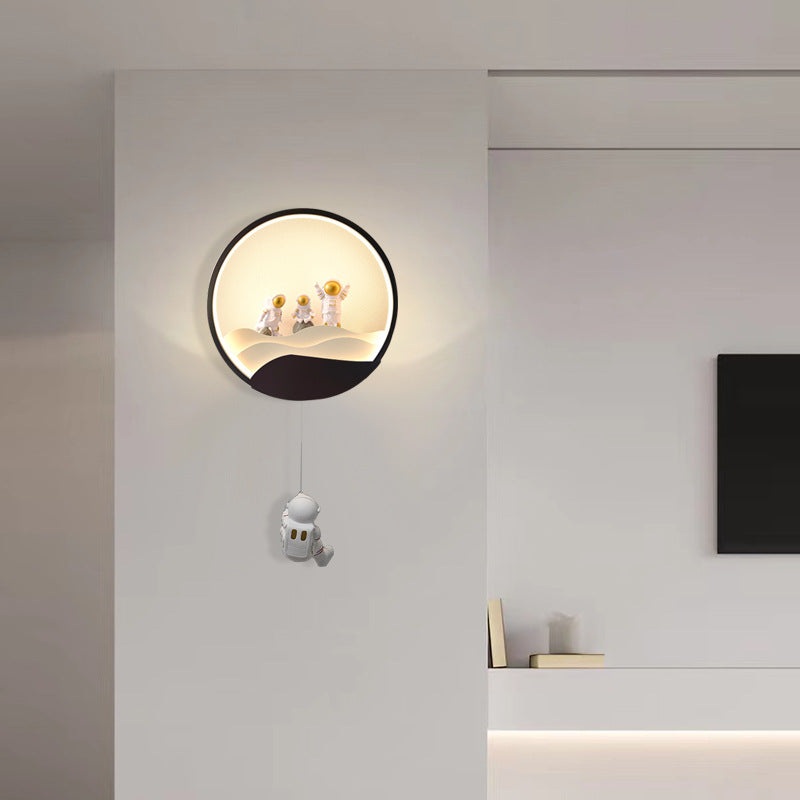 Lumendat Contemporary Creative Kids Astronaut Rotating Lunar Eclipse Silicone Resin Aluminum LED Wall Sconce Lamp For Bedroom Lumendat