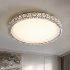 Modern Luxury Round Acrylic Stainless Steel Crystal LED Flush Mount Ceiling Light For Living Room