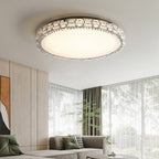 Modern Luxury Round Acrylic Stainless Steel Crystal LED Flush Mount Ceiling Light For Living Room