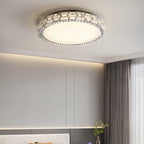 Modern Luxury Round Acrylic Stainless Steel Crystal LED Flush Mount Ceiling Light For Living Room