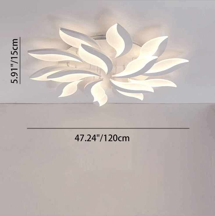 Contemporary Nordic Round Petal Windmill Leaf Shaped Hardware Acrylic LED Semi-Flush Mount Ceiling Light For Bedroom