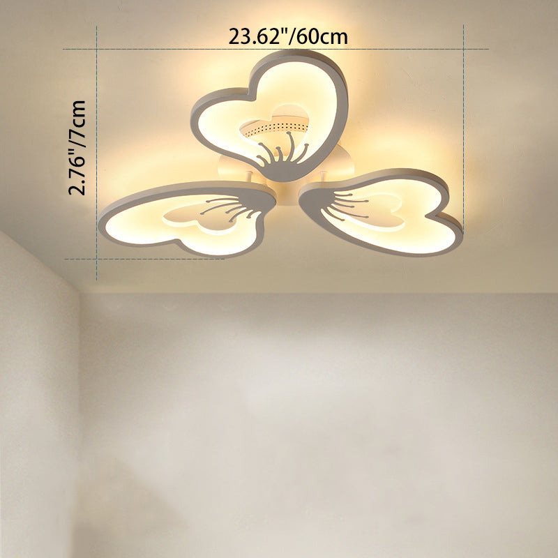 Contemporary Nordic Round Petal Windmill Leaf Shaped Hardware Acrylic LED Semi-Flush Mount Ceiling Light For Bedroom