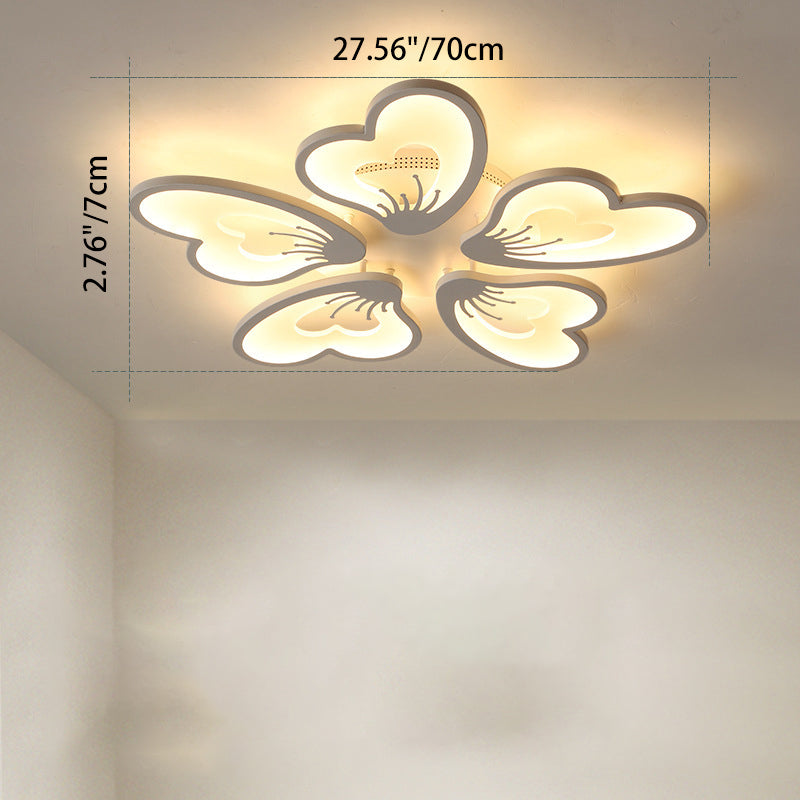 Contemporary Nordic Round Petal Windmill Leaf Shaped Hardware Acrylic LED Semi-Flush Mount Ceiling Light For Bedroom