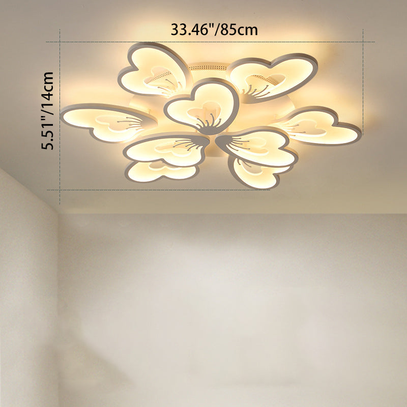 Contemporary Nordic Round Petal Windmill Leaf Shaped Hardware Acrylic LED Semi-Flush Mount Ceiling Light For Bedroom