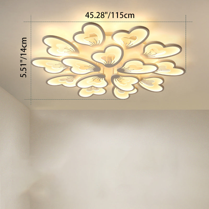 Contemporary Nordic Round Petal Windmill Leaf Shaped Hardware Acrylic LED Semi-Flush Mount Ceiling Light For Bedroom