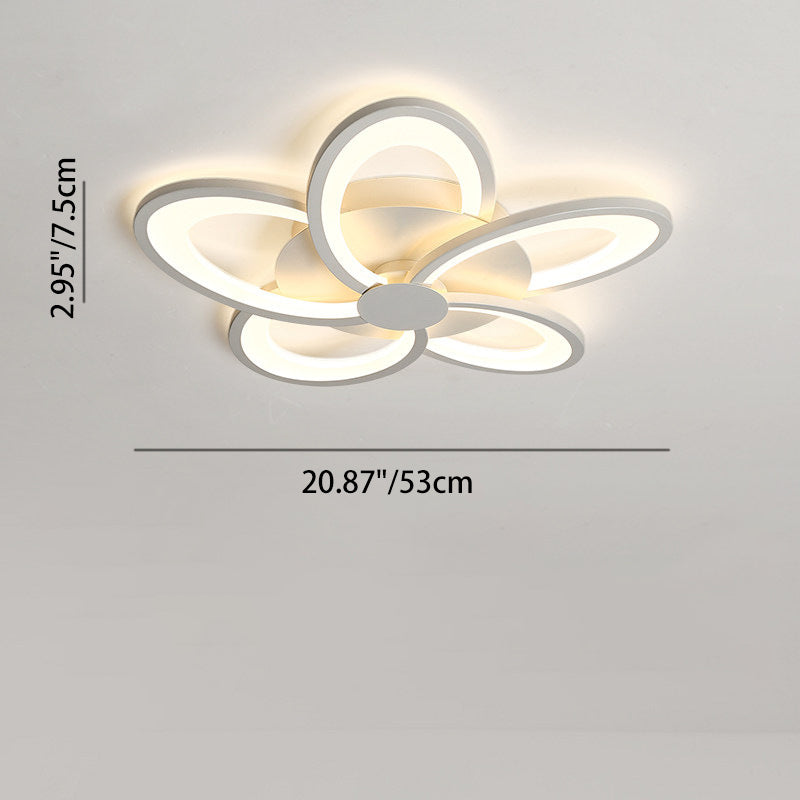Contemporary Nordic Round Petal Windmill Leaf Shaped Hardware Acrylic LED Semi-Flush Mount Ceiling Light For Bedroom