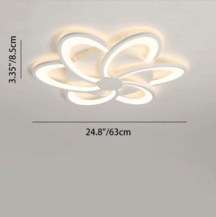 Contemporary Nordic Round Petal Windmill Leaf Shaped Hardware Acrylic LED Semi-Flush Mount Ceiling Light For Bedroom
