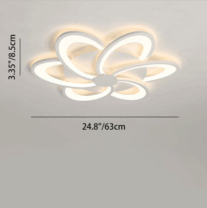 Contemporary Nordic Round Petal Windmill Leaf Shaped Hardware Acrylic LED Semi-Flush Mount Ceiling Light For Bedroom