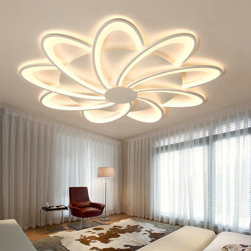 Contemporary Nordic Round Petal Windmill Leaf Shaped Hardware Acrylic LED Semi-Flush Mount Ceiling Light For Bedroom