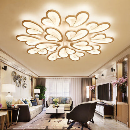 Contemporary Nordic Round Petal Windmill Leaf Shaped Hardware Acrylic LED Semi-Flush Mount Ceiling Light For Bedroom