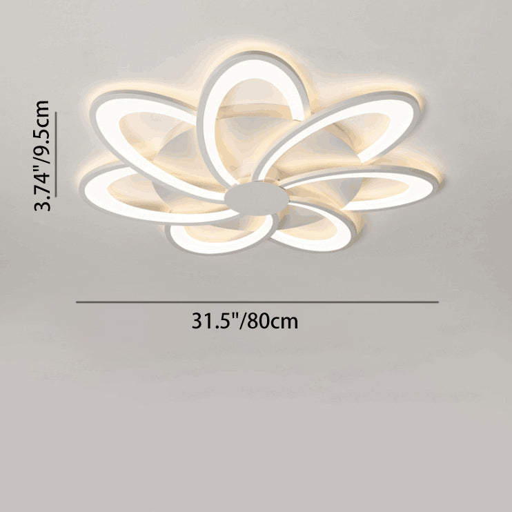 Contemporary Nordic Round Petal Windmill Leaf Shaped Hardware Acrylic LED Semi-Flush Mount Ceiling Light For Bedroom