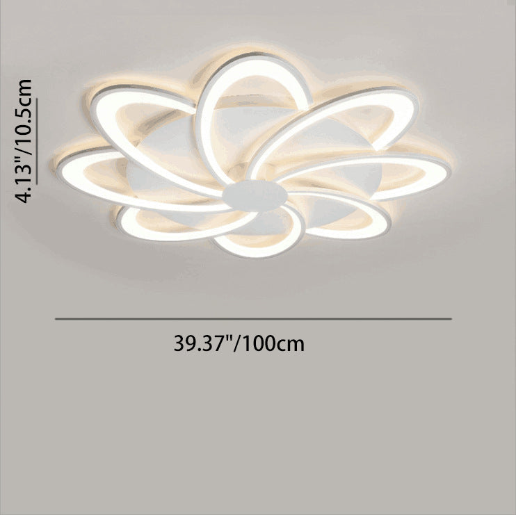 Contemporary Nordic Round Petal Windmill Leaf Shaped Hardware Acrylic LED Semi-Flush Mount Ceiling Light For Bedroom
