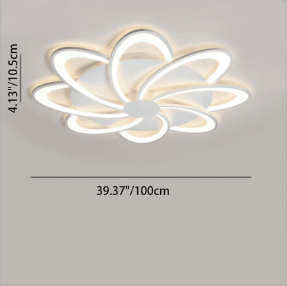 Contemporary Nordic Round Petal Windmill Leaf Shaped Hardware Acrylic LED Semi-Flush Mount Ceiling Light For Bedroom