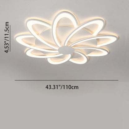 Contemporary Nordic Round Petal Windmill Leaf Shaped Hardware Acrylic LED Semi-Flush Mount Ceiling Light For Bedroom