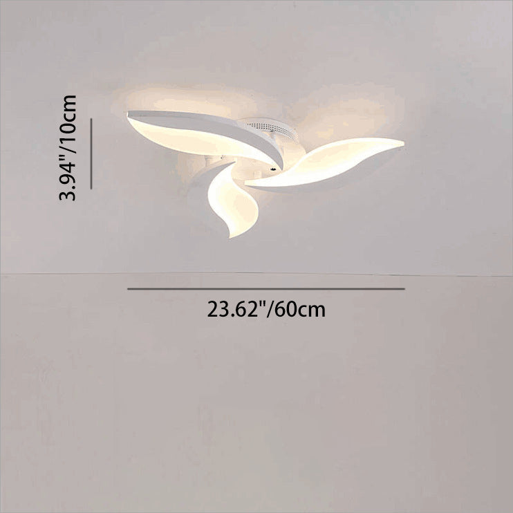 Contemporary Nordic Round Petal Windmill Leaf Shaped Hardware Acrylic LED Semi-Flush Mount Ceiling Light For Bedroom