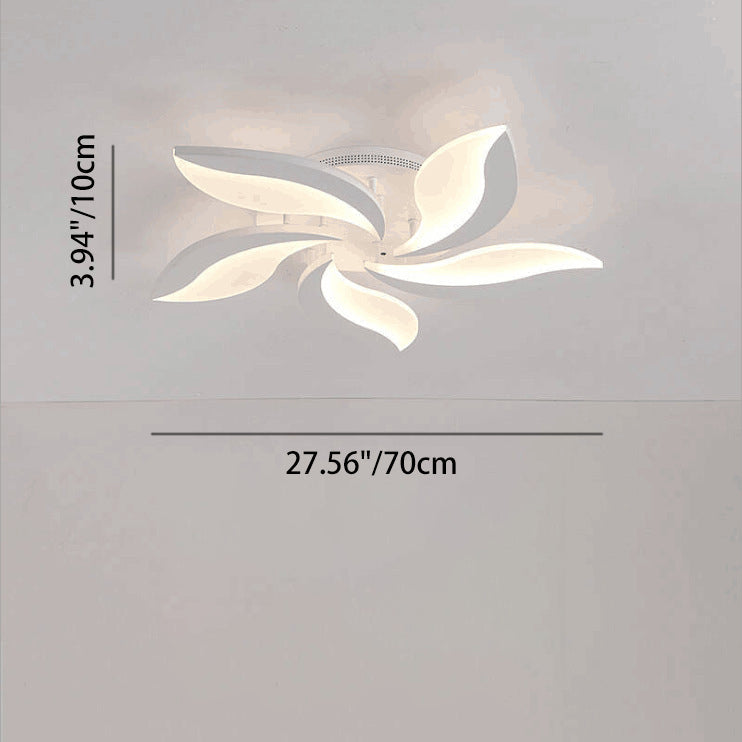 Contemporary Nordic Round Petal Windmill Leaf Shaped Hardware Acrylic LED Semi-Flush Mount Ceiling Light For Bedroom