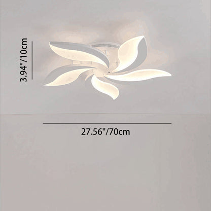 Contemporary Nordic Round Petal Windmill Leaf Shaped Hardware Acrylic LED Semi-Flush Mount Ceiling Light For Bedroom