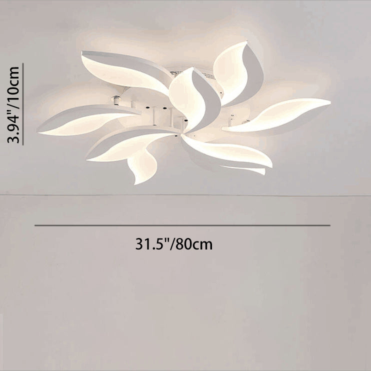 Contemporary Nordic Round Petal Windmill Leaf Shaped Hardware Acrylic LED Semi-Flush Mount Ceiling Light For Bedroom