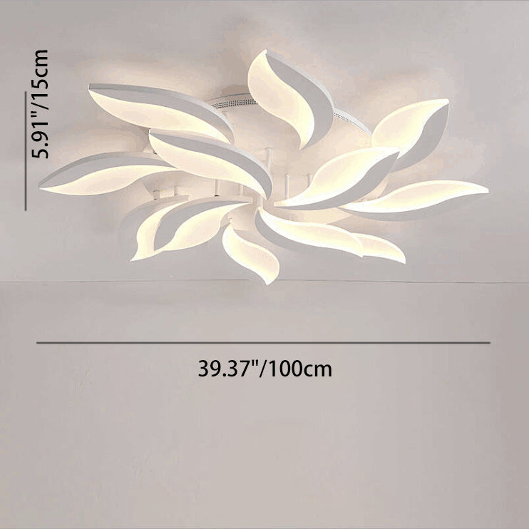 Contemporary Nordic Round Petal Windmill Leaf Shaped Hardware Acrylic LED Semi-Flush Mount Ceiling Light For Bedroom