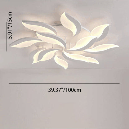 Contemporary Nordic Round Petal Windmill Leaf Shaped Hardware Acrylic LED Semi-Flush Mount Ceiling Light For Bedroom