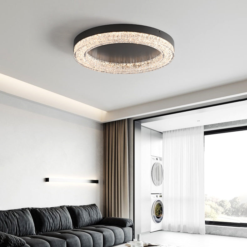 Modern Luxury Round Ice Cracks Hardware Resin LED Flush Mount Ceiling Light For Living Room