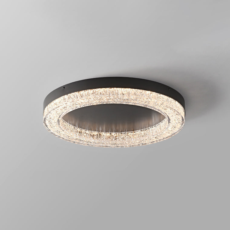 Modern Luxury Round Ice Cracks Hardware Resin LED Flush Mount Ceiling Light For Living Room