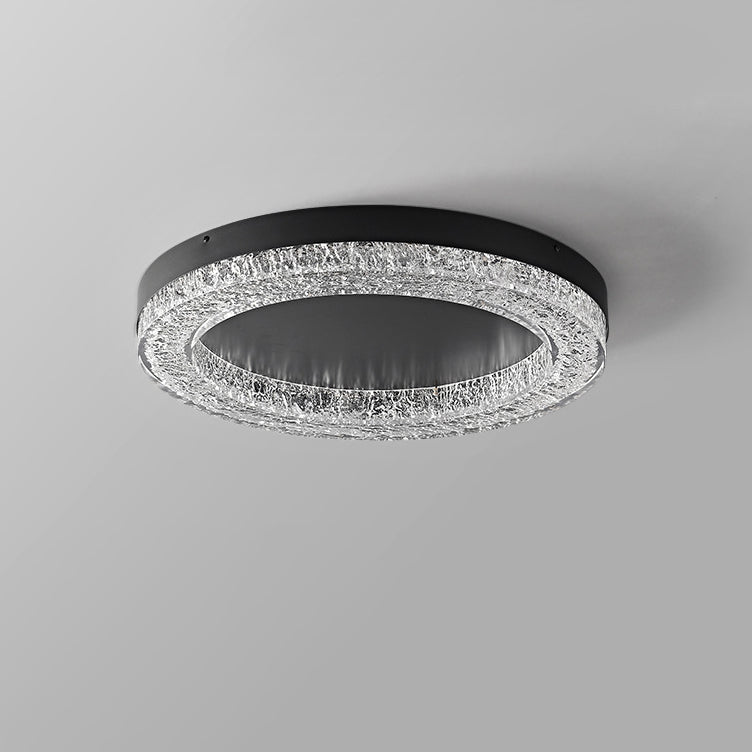 Modern Luxury Round Ice Cracks Hardware Resin LED Flush Mount Ceiling Light For Living Room