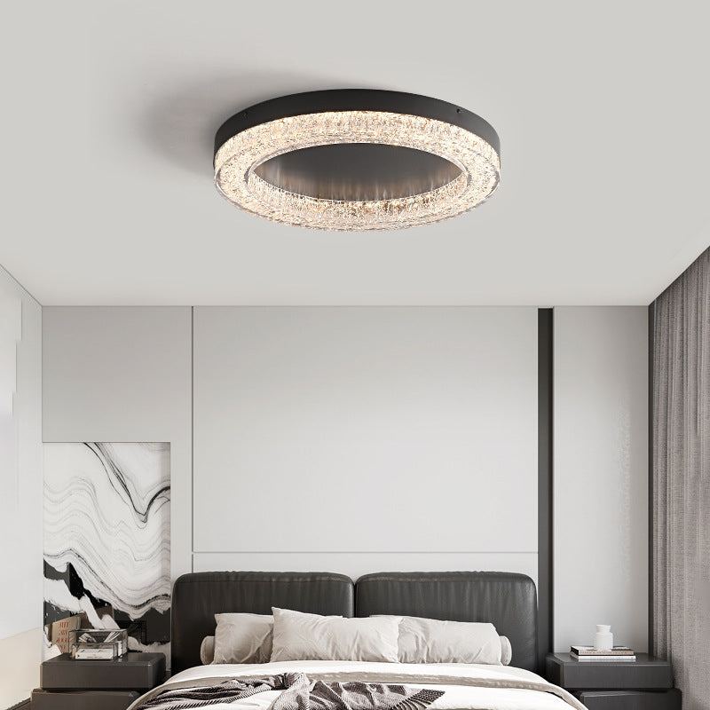 Modern Luxury Round Ice Cracks Hardware Resin LED Flush Mount Ceiling Light For Living Room