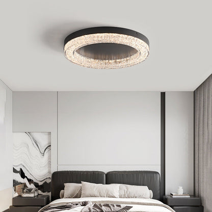 Modern Luxury Round Ice Cracks Hardware Resin LED Flush Mount Ceiling Light For Living Room