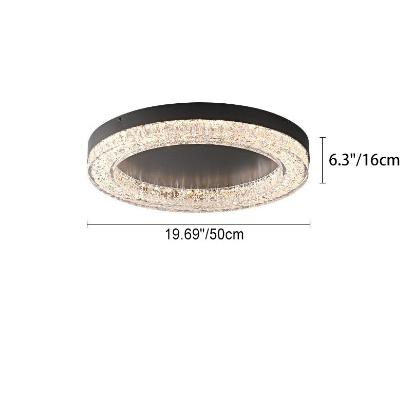 Modern Luxury Round Ice Cracks Hardware Resin LED Flush Mount Ceiling Light For Living Room
