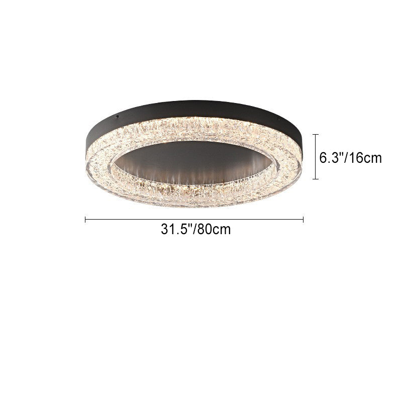 Modern Luxury Round Ice Cracks Hardware Resin LED Flush Mount Ceiling Light For Living Room